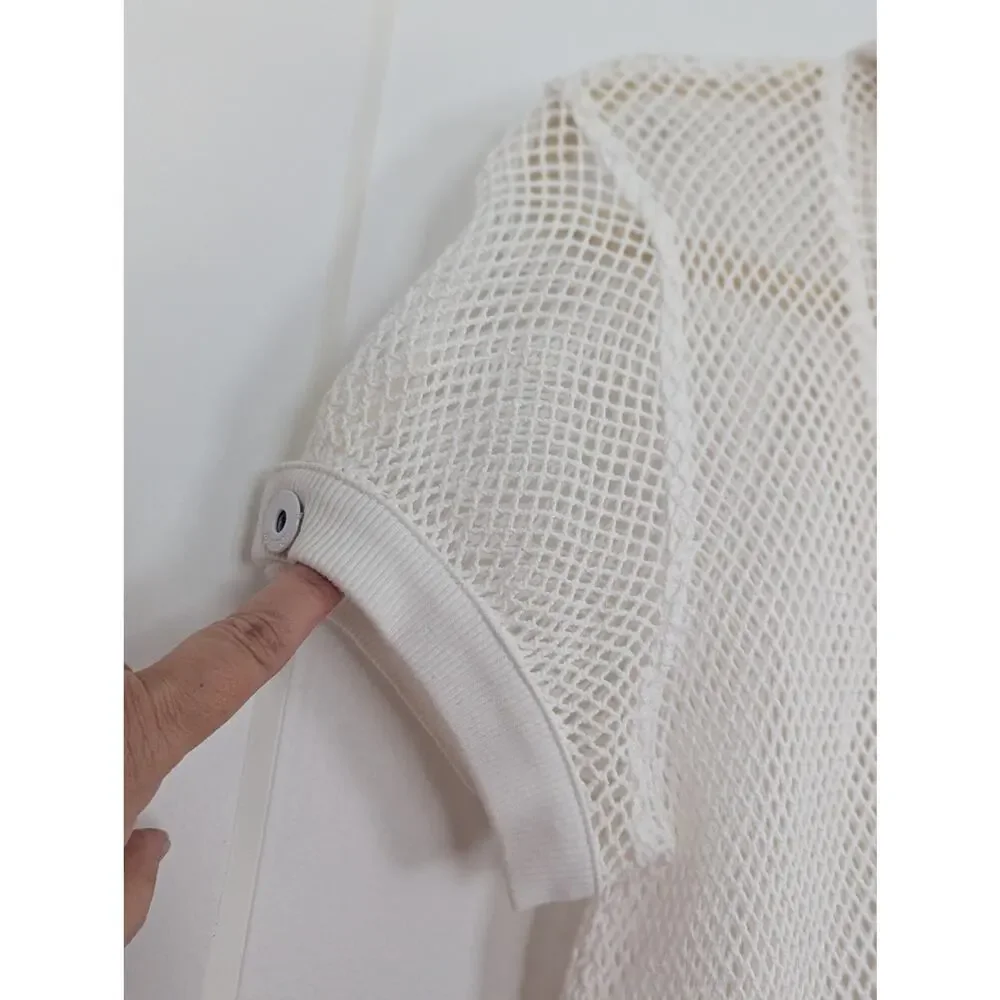 Jones New York M White Sport Mesh Full Zip Hoodie NWT S/Slv. beach